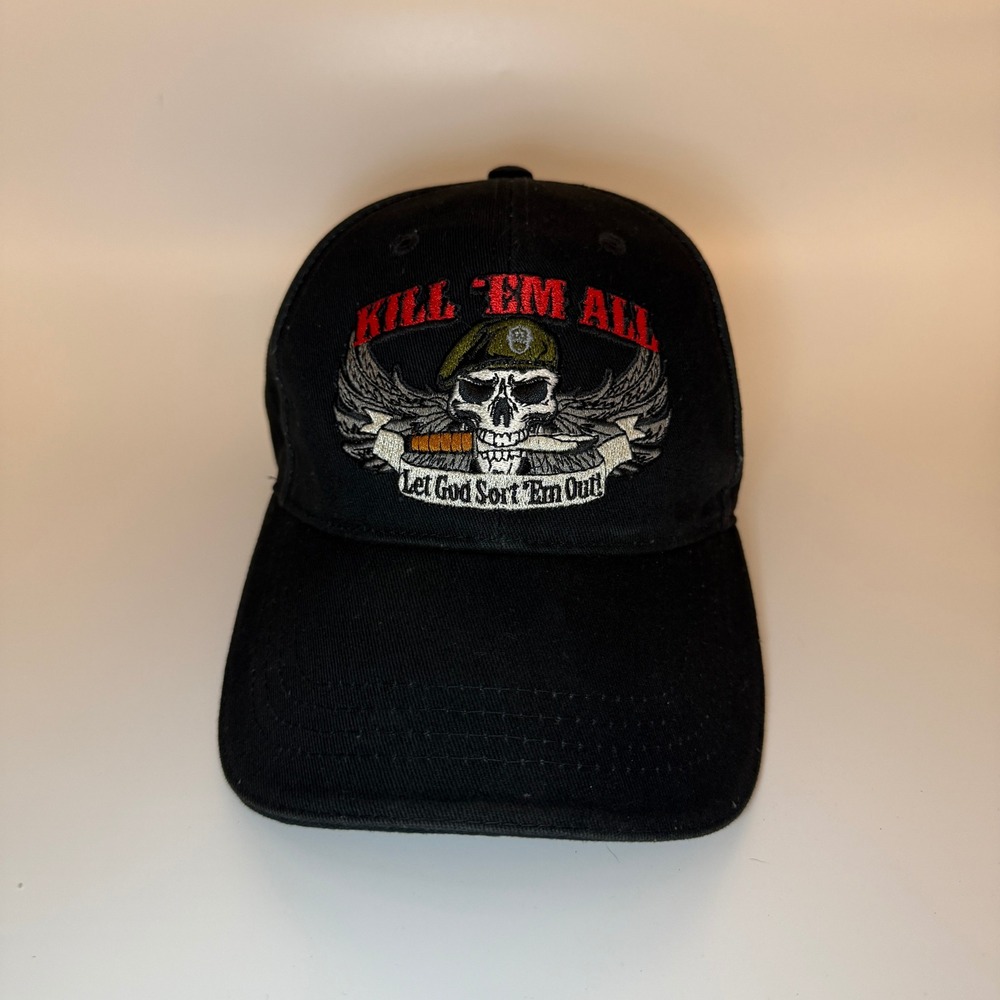 Rothco Kill Em All Skull Let God Sort Em Out Black Cotton Baseball Cap Mens OSFA